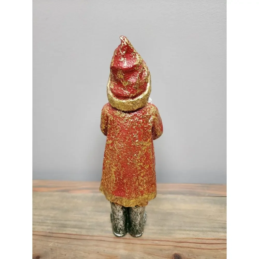 Vintage Primitive Belsnickle Santa Glitter Christmas Figurine Rustic Folk 8.5